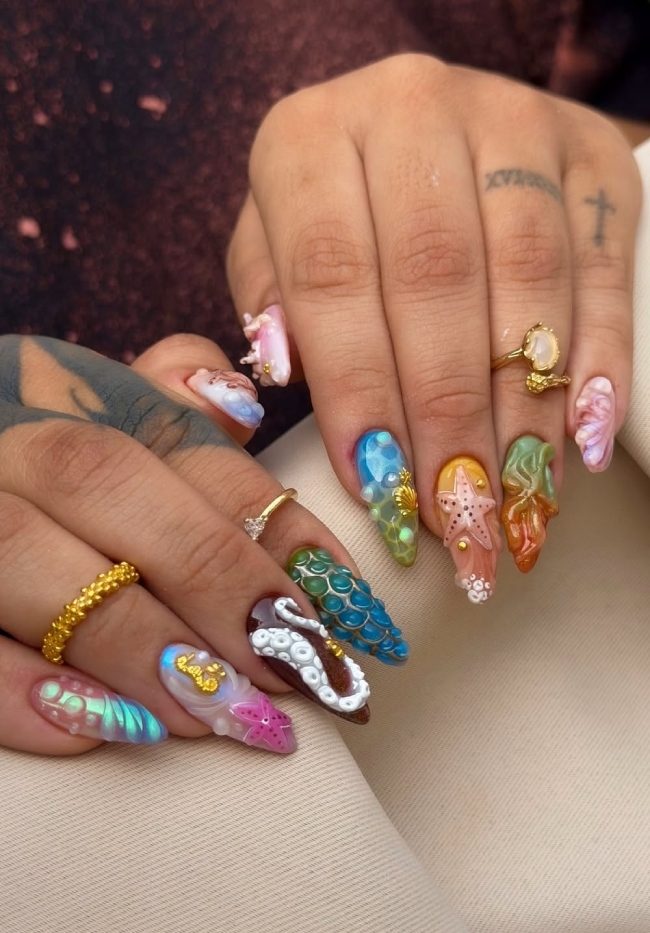 Long Coffin 3D Ocean Creature Nails Long Coffin 3D Ocean Creature Nails — Ocean Nails