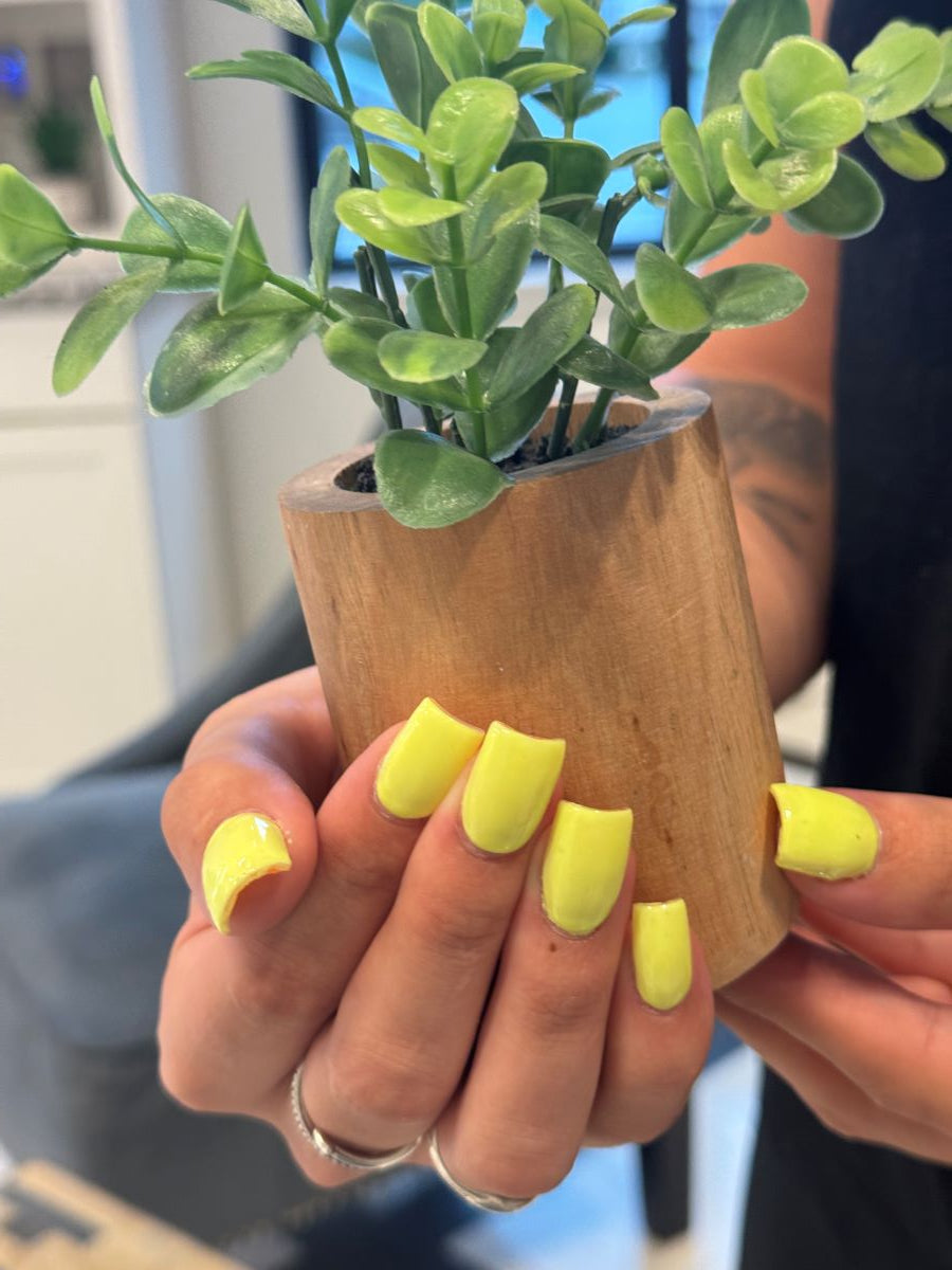 Vibrant Yellow Glossy Short Squares — Builder Gel Nails