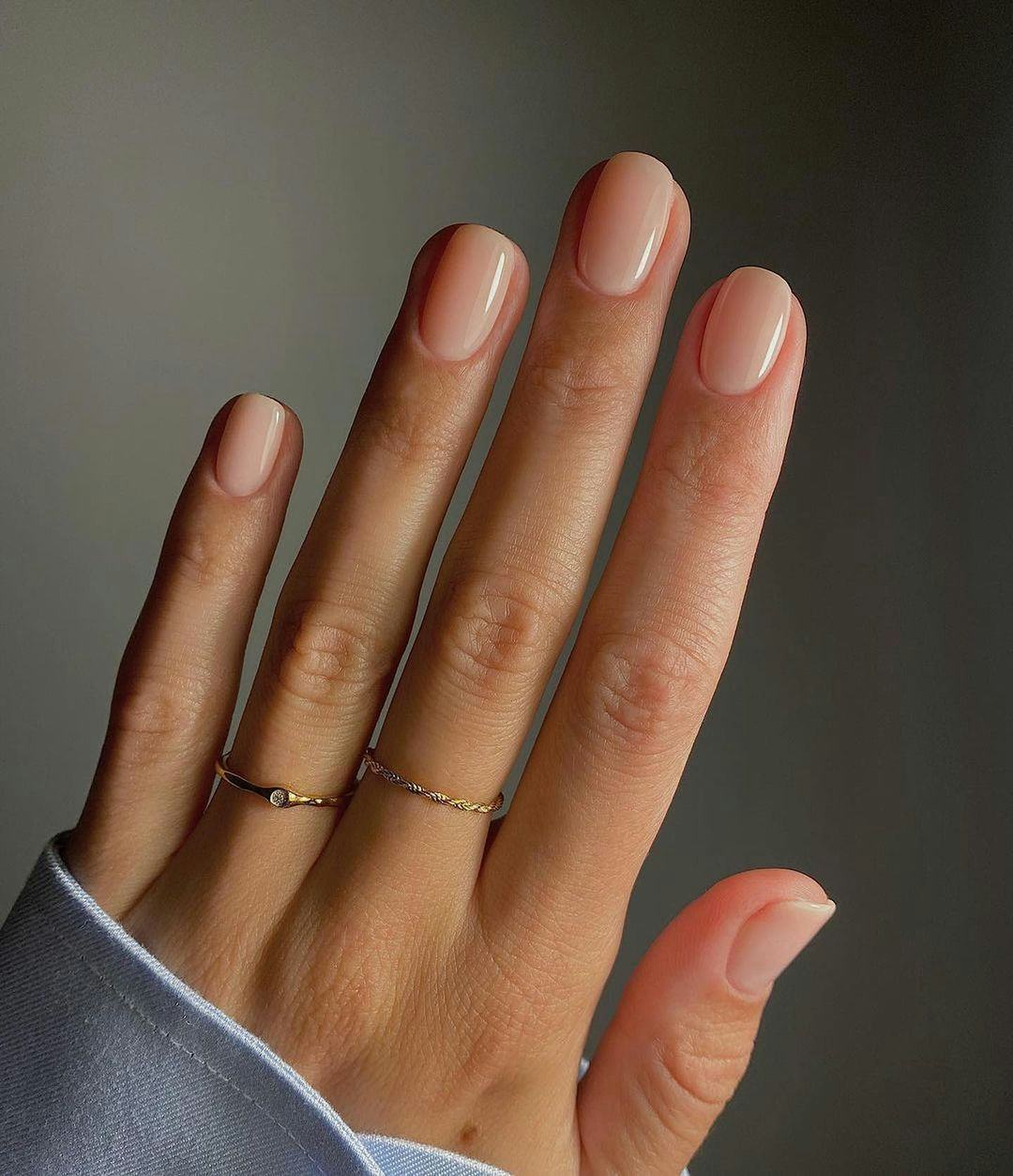 Sheer Pale Pink Glossy Nails — Very Short Nails