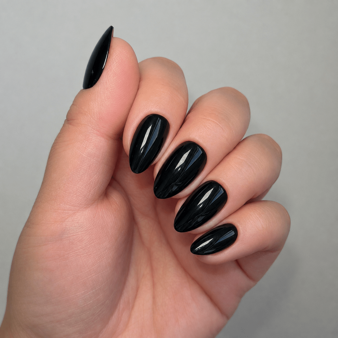 Classic Glossy Black Almond Nails Classic Glossy Black Almond Nails — Date Night Nails