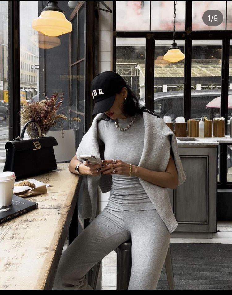 Monochromatic Grey Loungewear Set with Draped Sweater Monochromatic Grey Loungewear Set with Draped Sweater — Athleisure Outfits