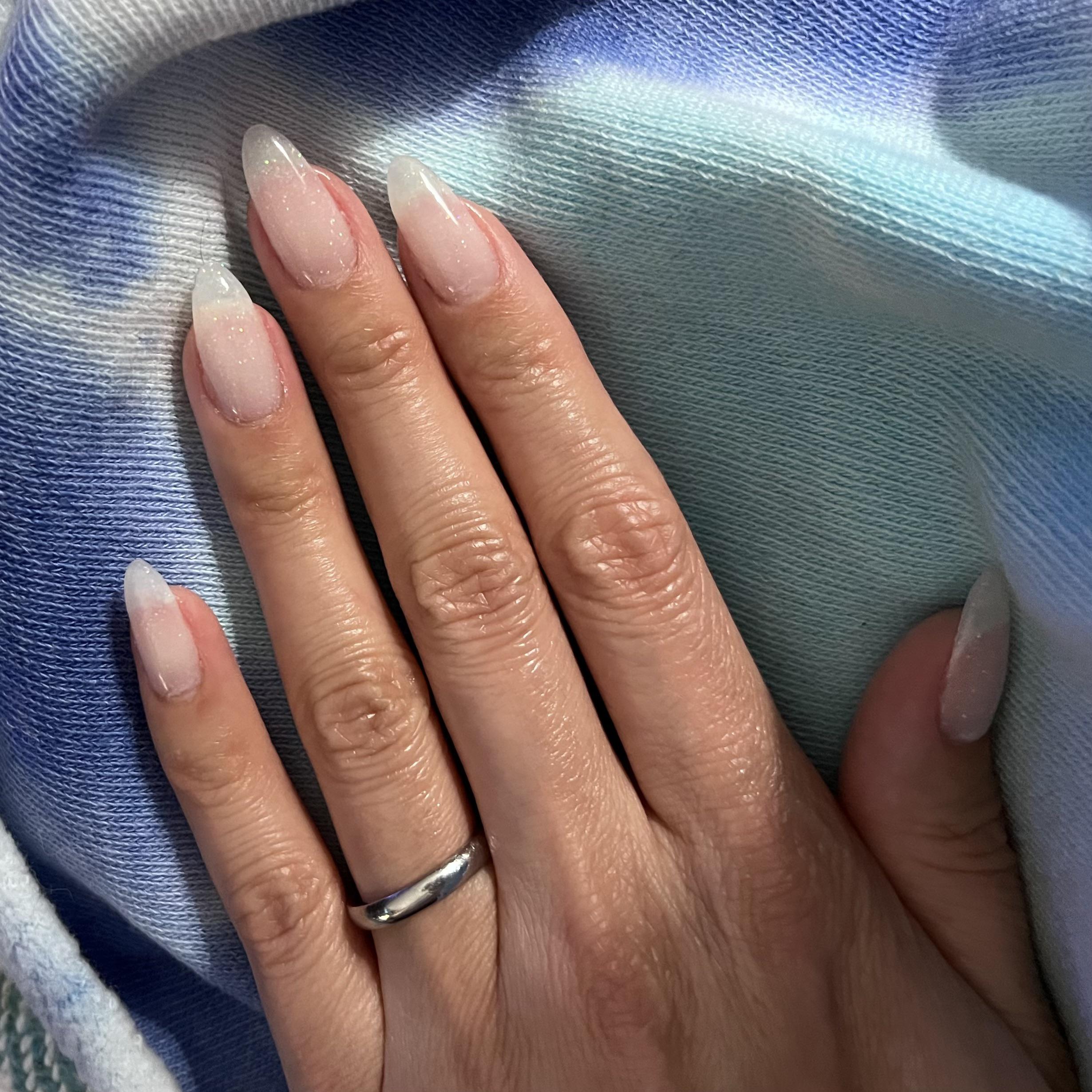 Milky Pink Glitter Almond Polygel — Polygel Nails