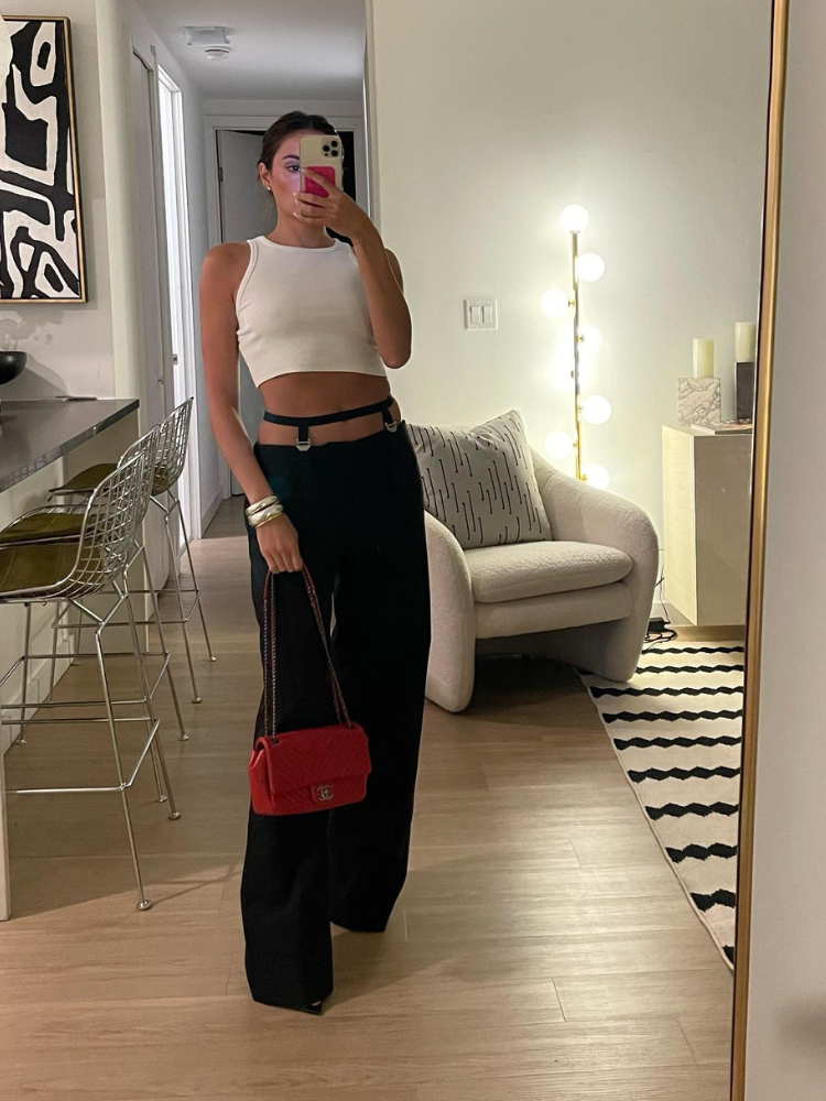 White Cropped Tank Top with Black Wide-Leg Trousers White Cropped Tank Top with Black Wide-Leg Trousers — Going Out Outfits