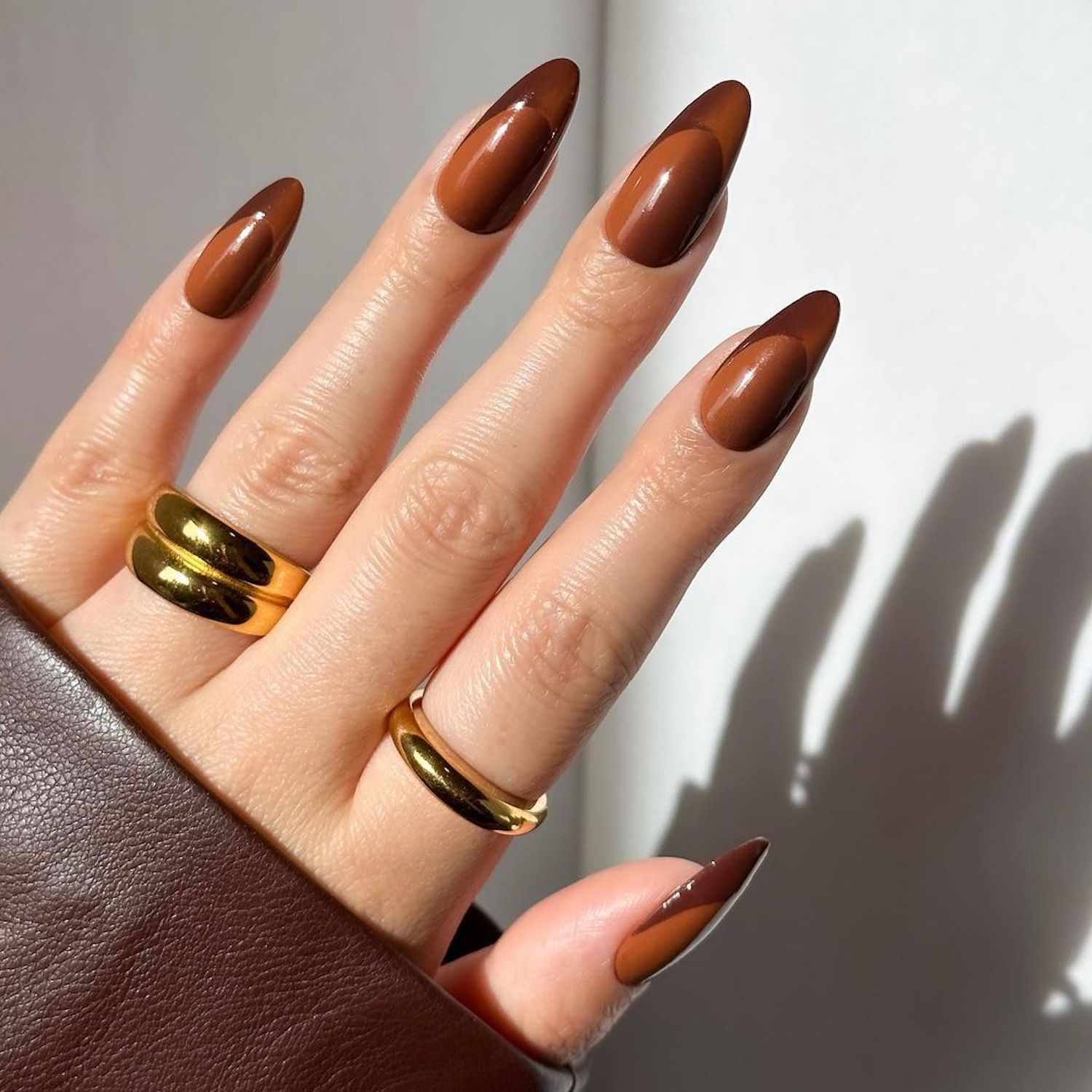 Glossy Gradient Deep Brown French Tips — Brown French Tip Nails