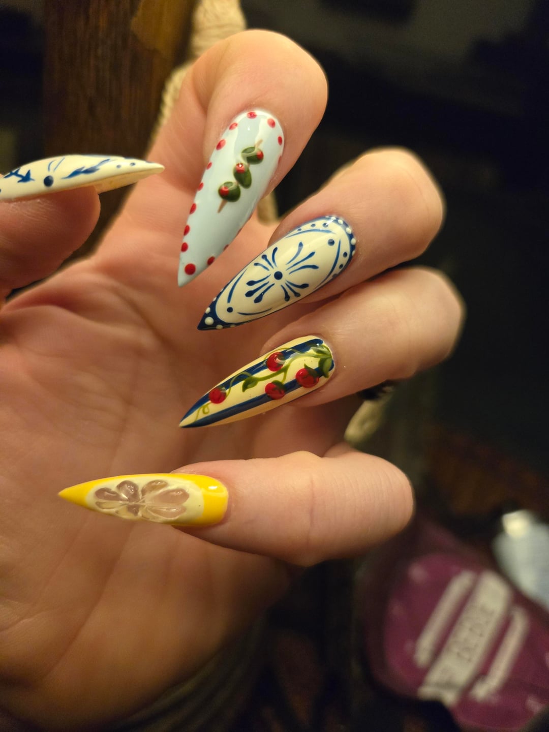 Mediterranean Tile & Olive Stilettos — Vacation Nails