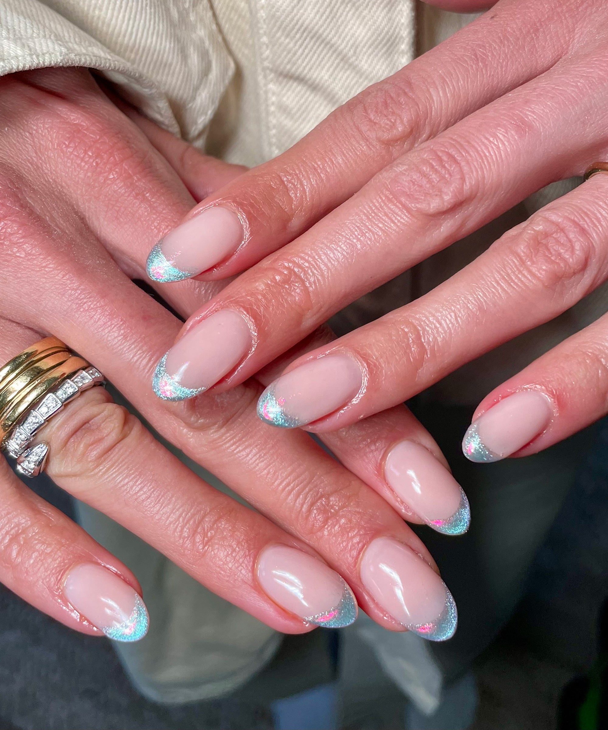 Iridescent Glitter French Tips Visual Idea — French Tip Nails