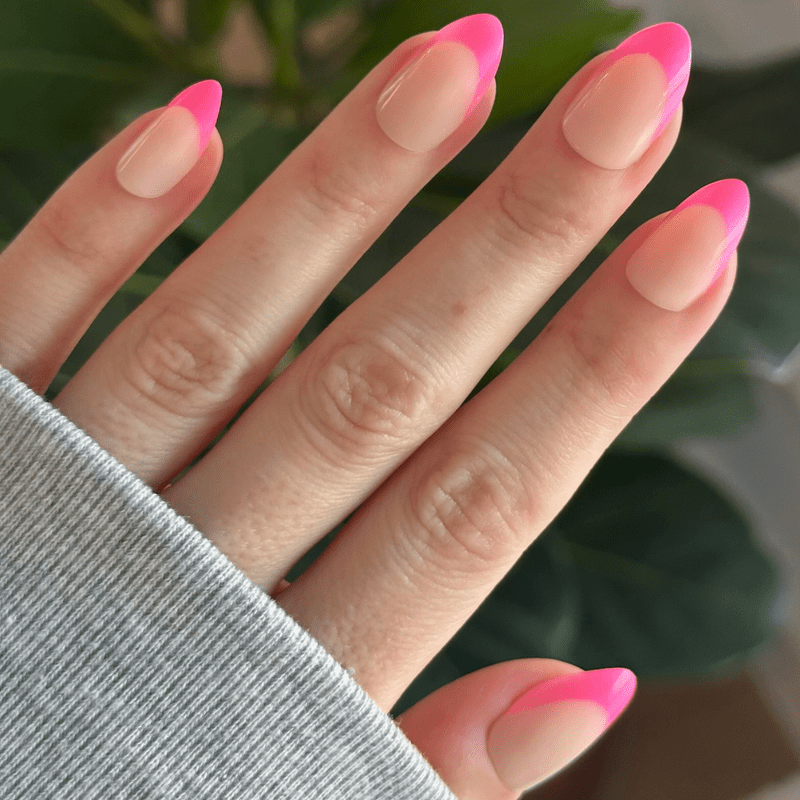 Strawberry Chrome Almond French Tips — Almond French Tip Nails