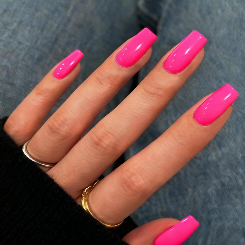 Long Square Neon Pink — Square Nails