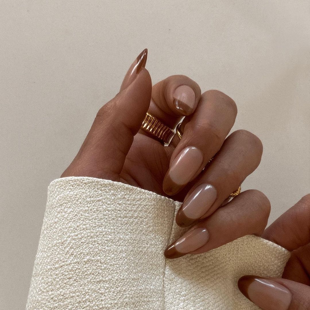 Classic French With Dark Brown Tips Classic French With Dark Brown Tips — Nails for Tan Skin
