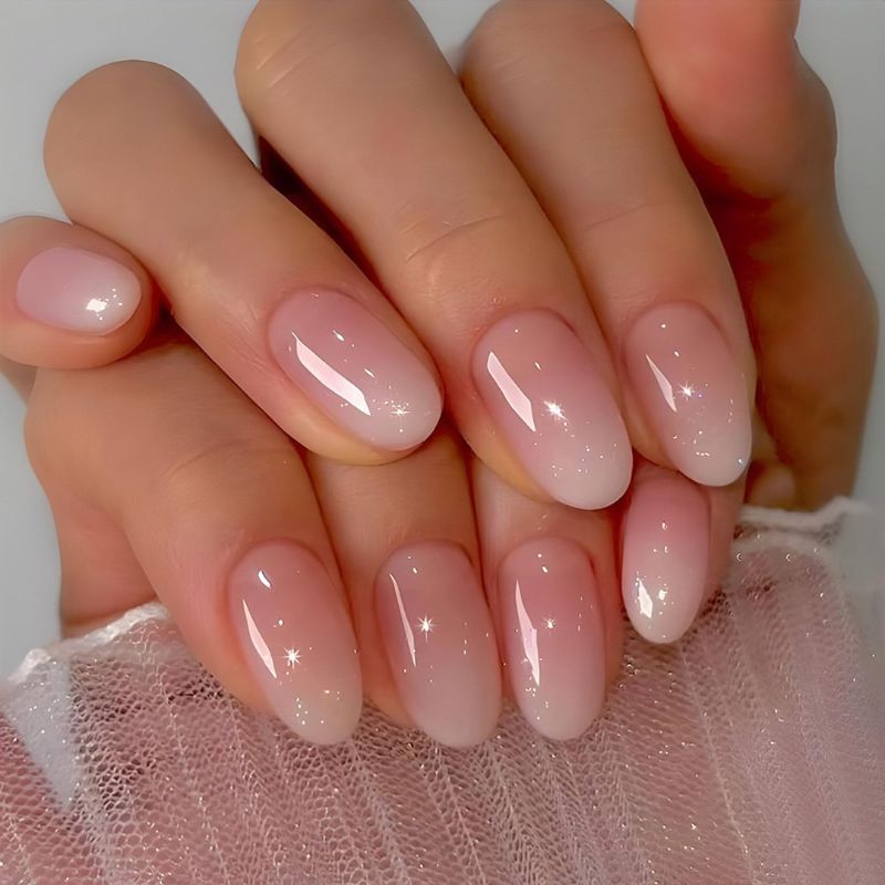Subtle Glitter Gradient Short Oval — Nail Shapes
