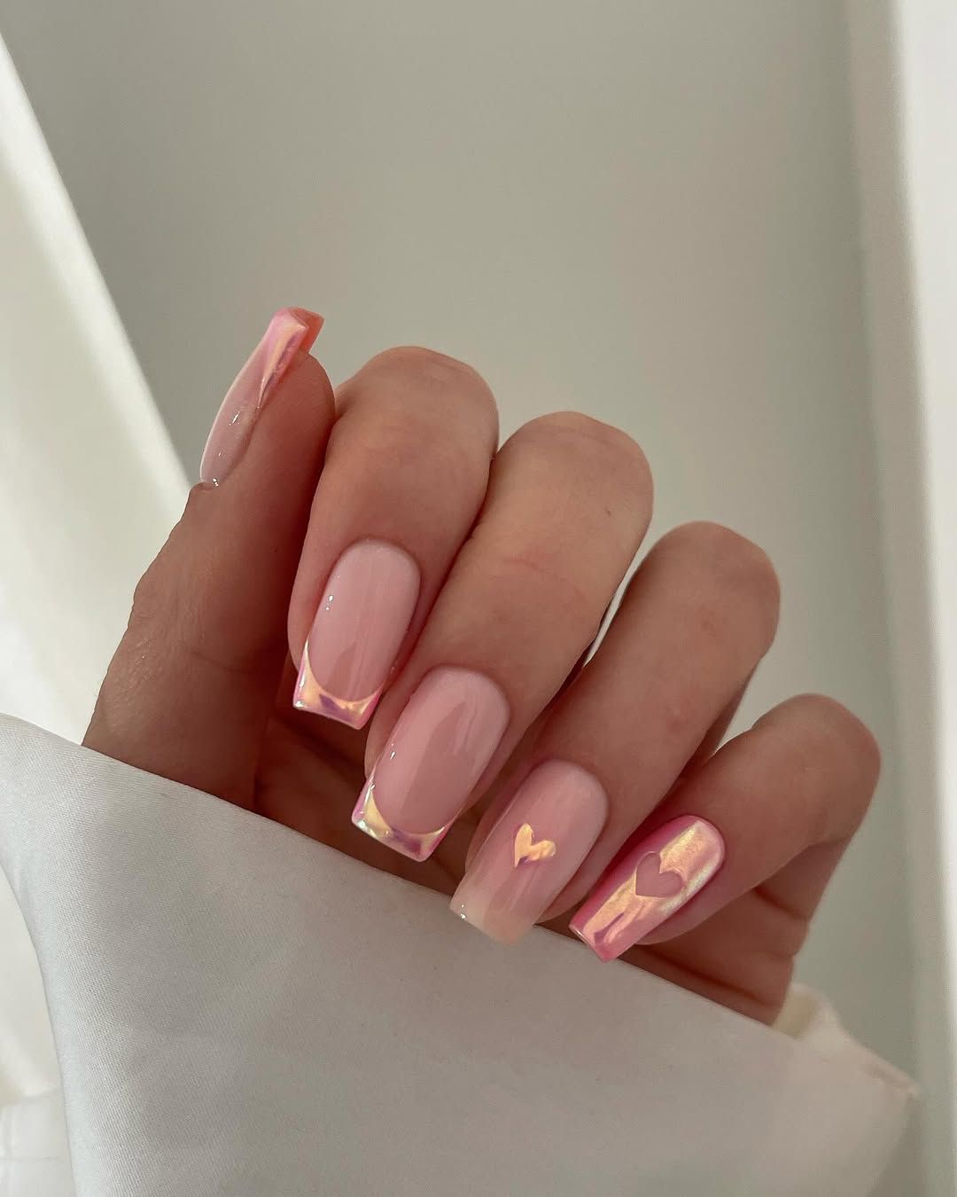 Iridescent Chrome Heart Cutout Tips Iridescent Chrome Heart Cutout Tips — Chrome French Tip Nails