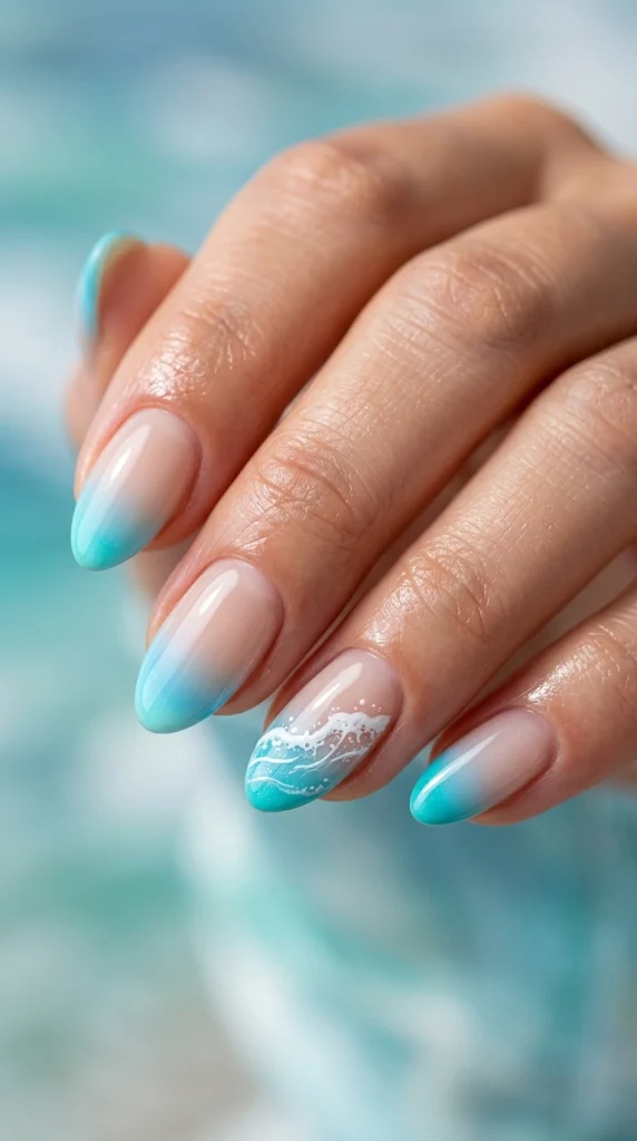 Teal Coral Ombre Tropical Flowers — Beach Nails