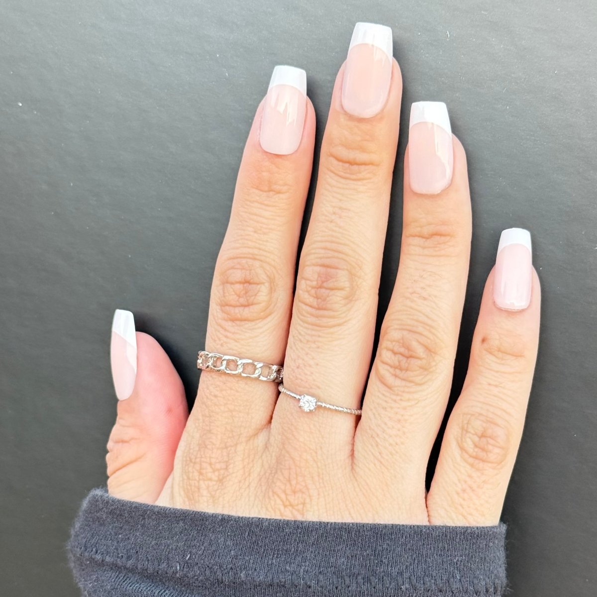 Long Square Sharp White French Tip — White French Tip Nails