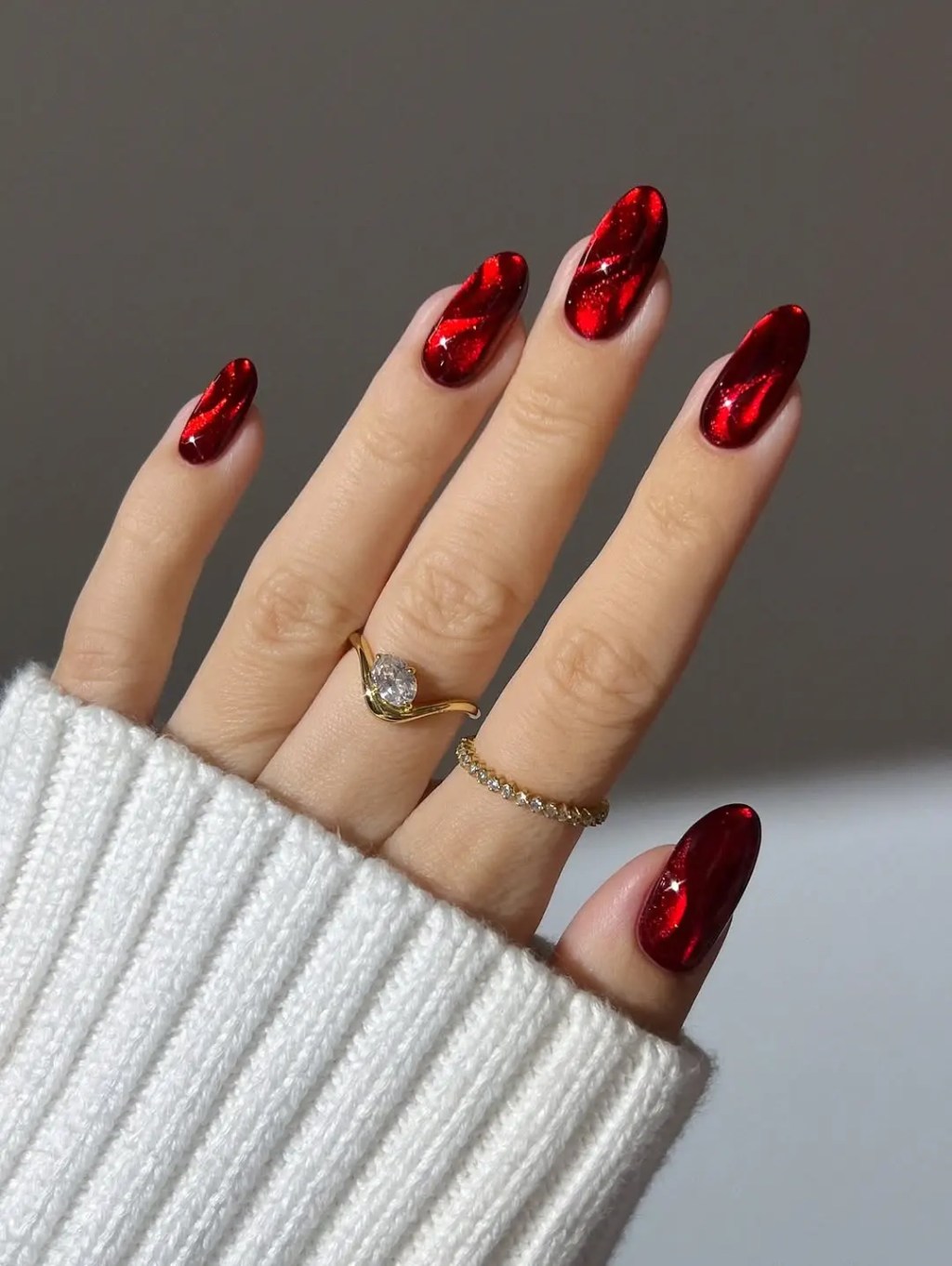 Deep Shimmer Red Nails