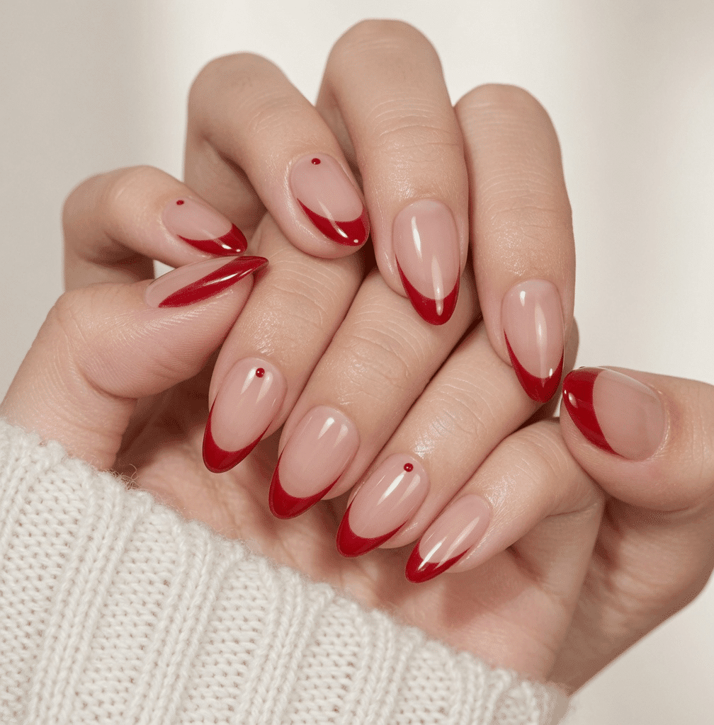 Red Tips Sheer Pink Base Visual Idea — Red French Tip Nails