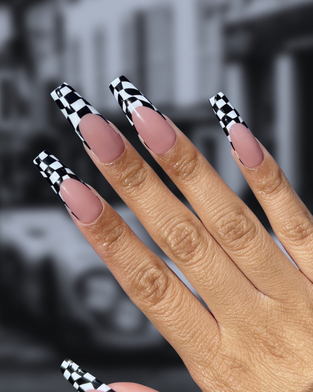 Checkered French Tip Extra Long Coffin Nails Checkered French Tip Extra Long Coffin Nails — Checkered Nails