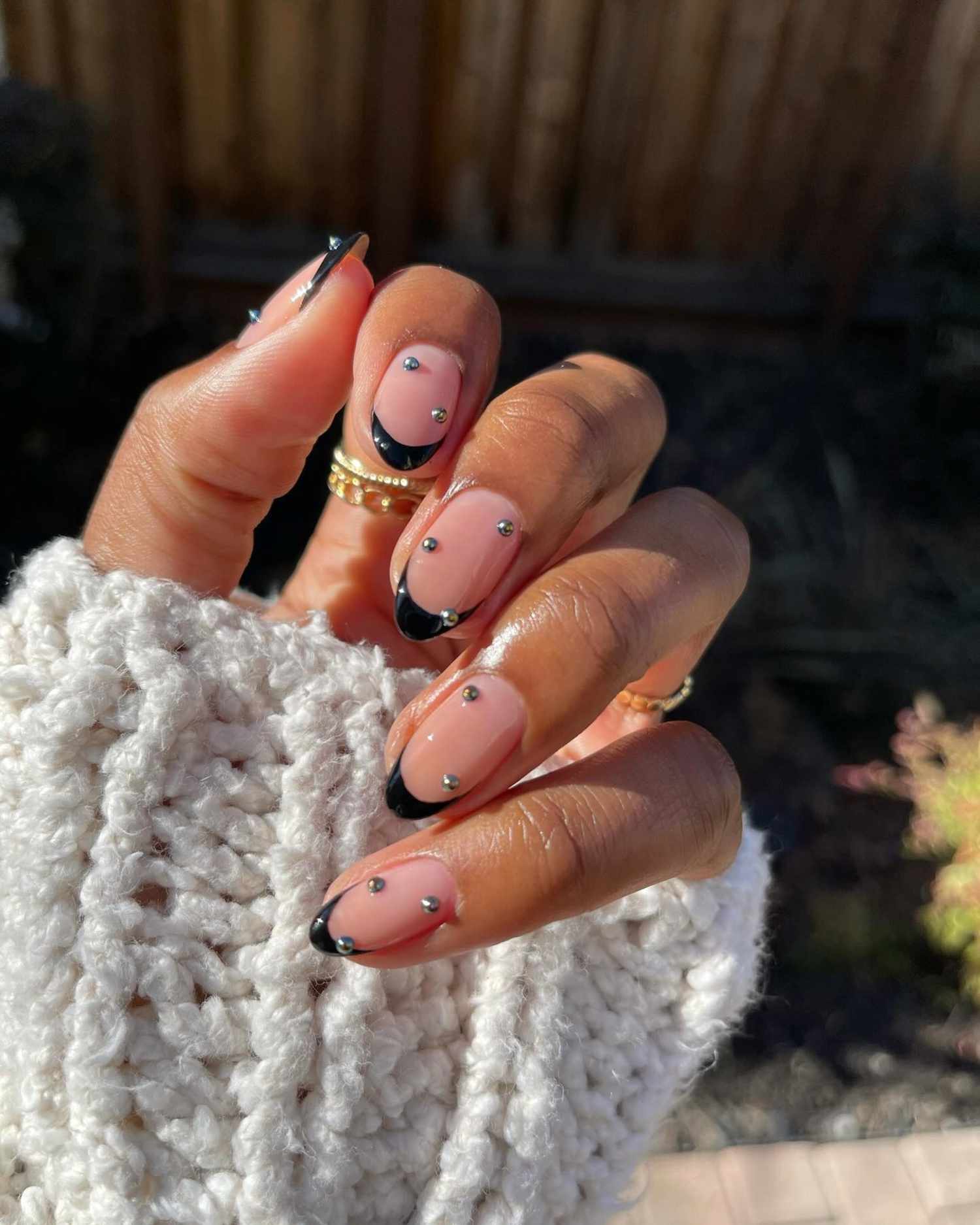 Black French Tips with Silver Stud Accents Black French Tips with Silver Stud Accents — Black French Tip Nails