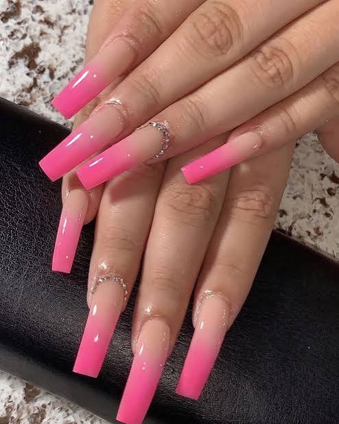Pink To Light Pink Ombre Visual Idea — Long Square Nails