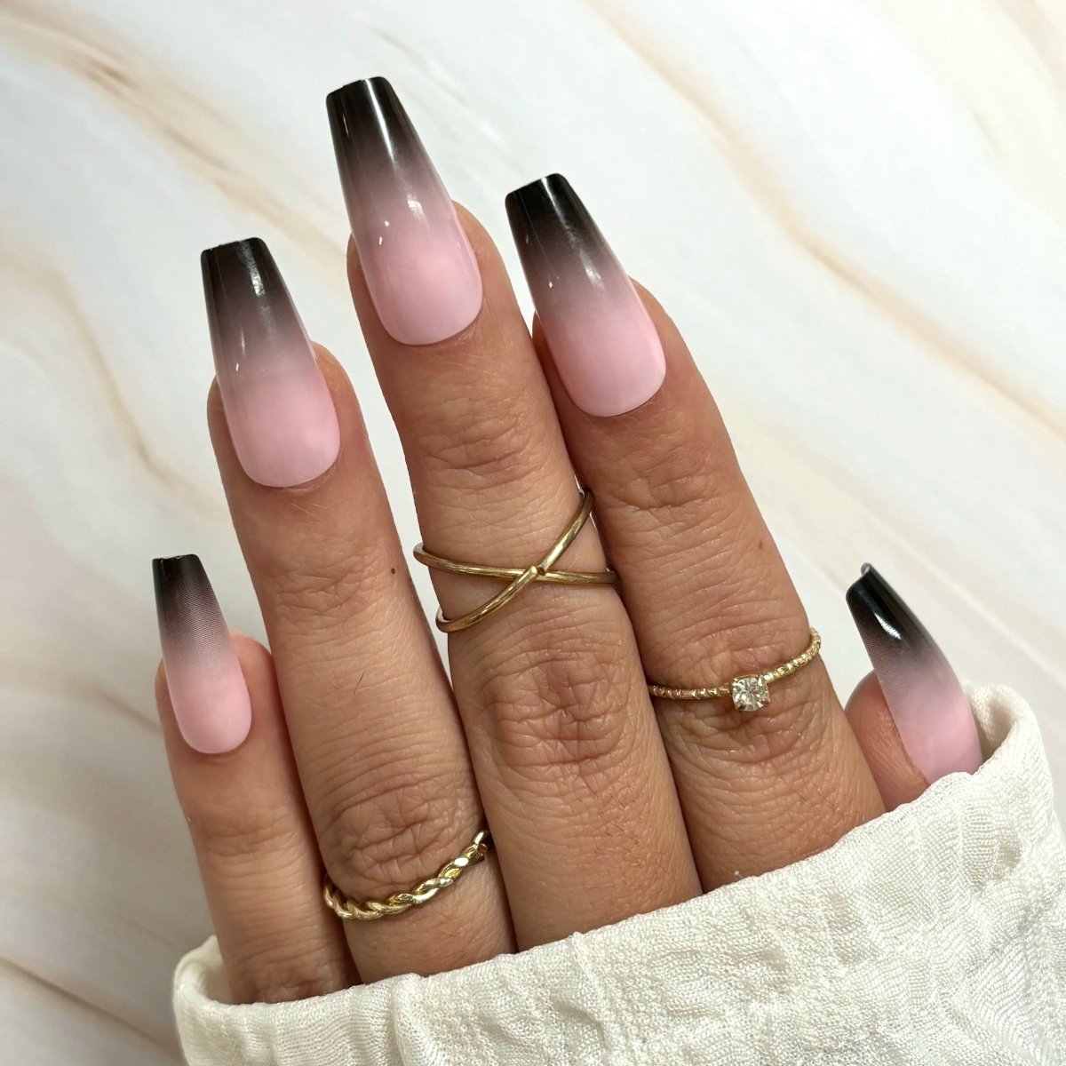 Dramatic Pink to Black Ombre Coffin Nails — Long Acrylic Nails