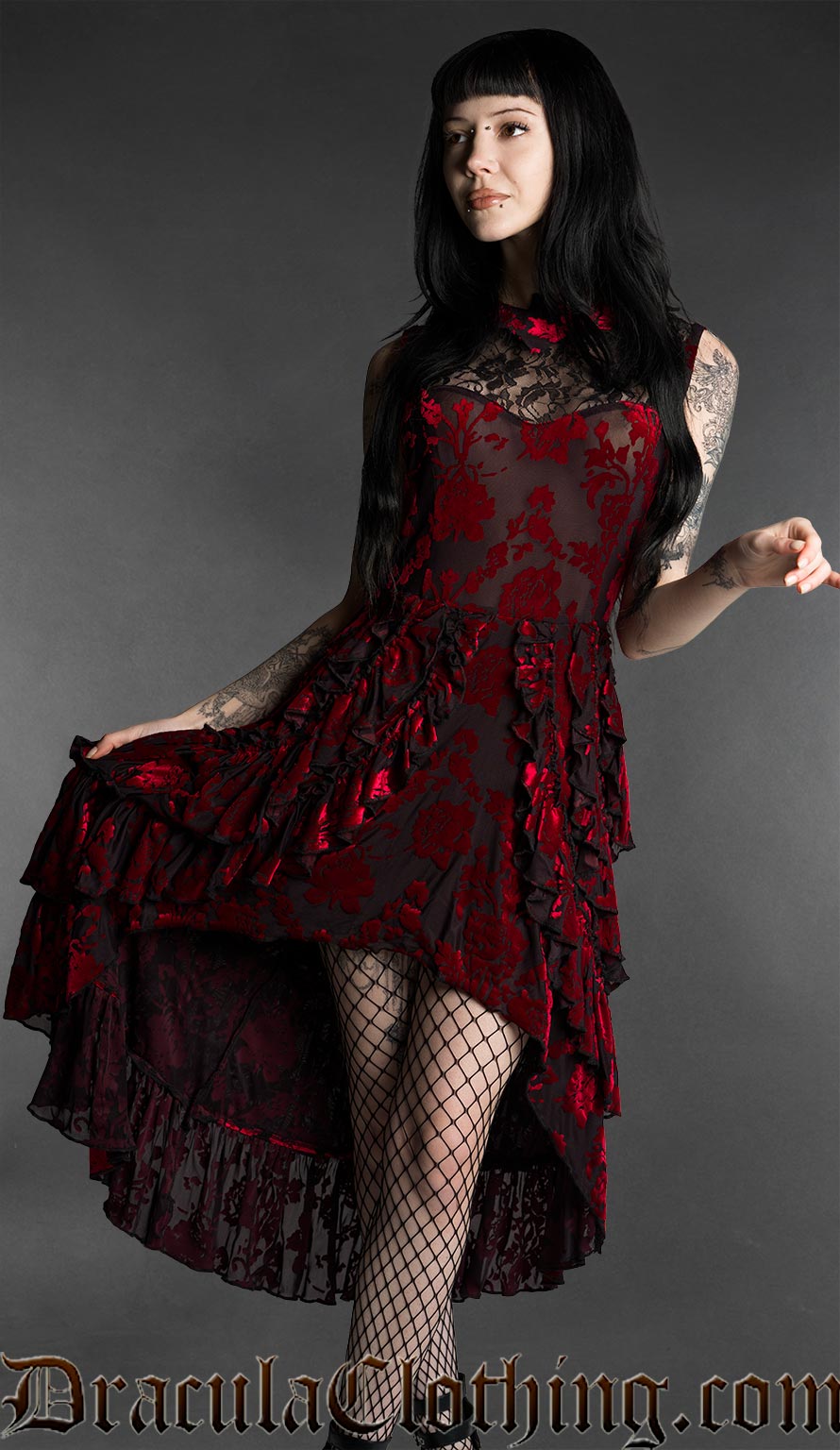 High-Low Damask Dress with Lace Overlay — Goth Outfits