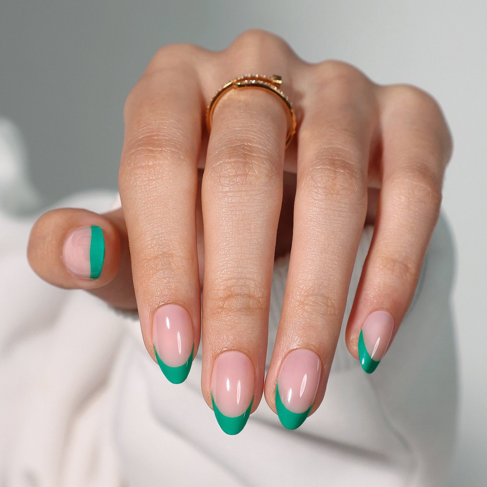 French Tips With Green Jade Color Visual Idea — French Tip Nails