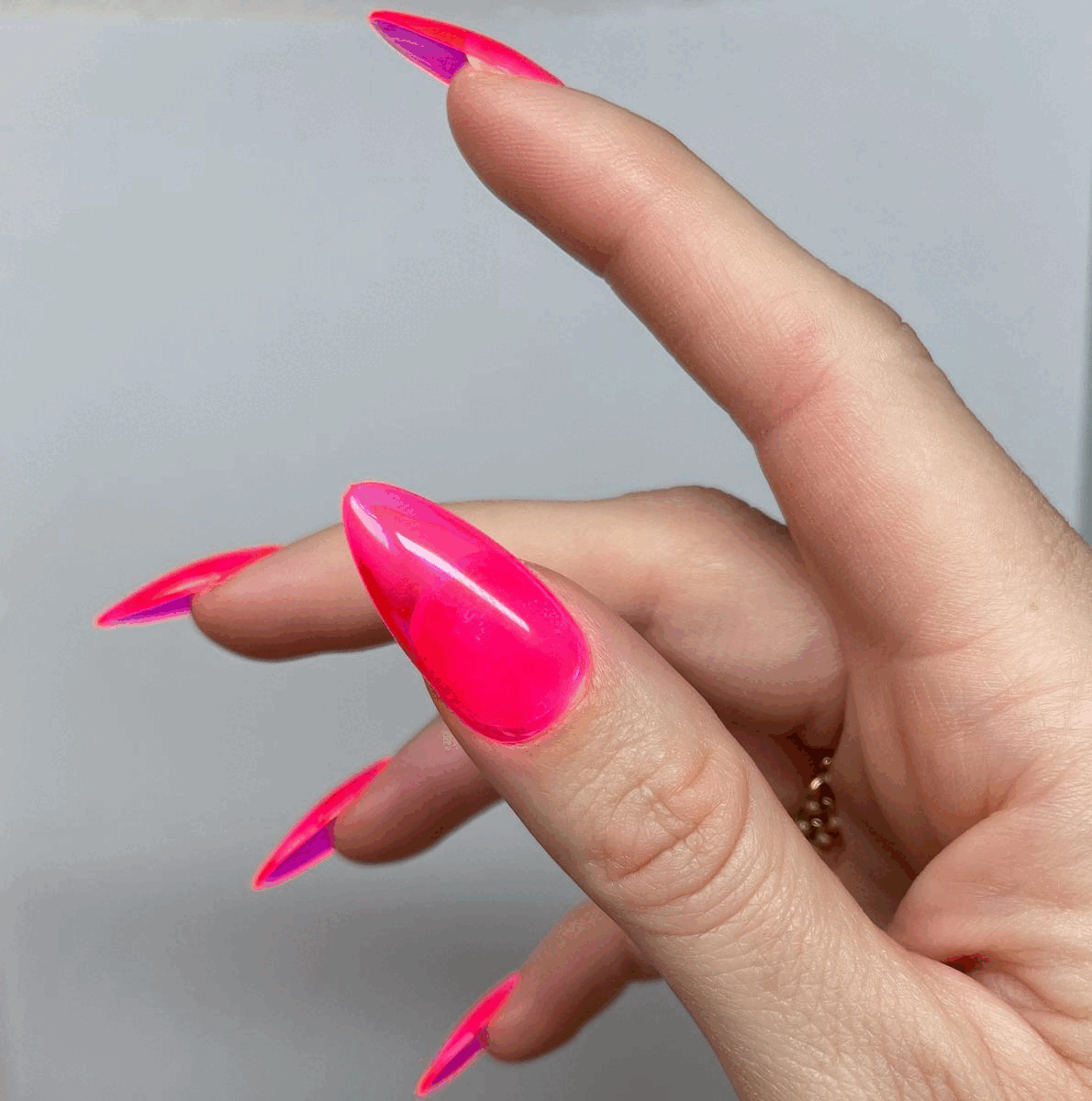 Hot Pink to Neon Yellow Gradient Stilettos — Jelly Nails