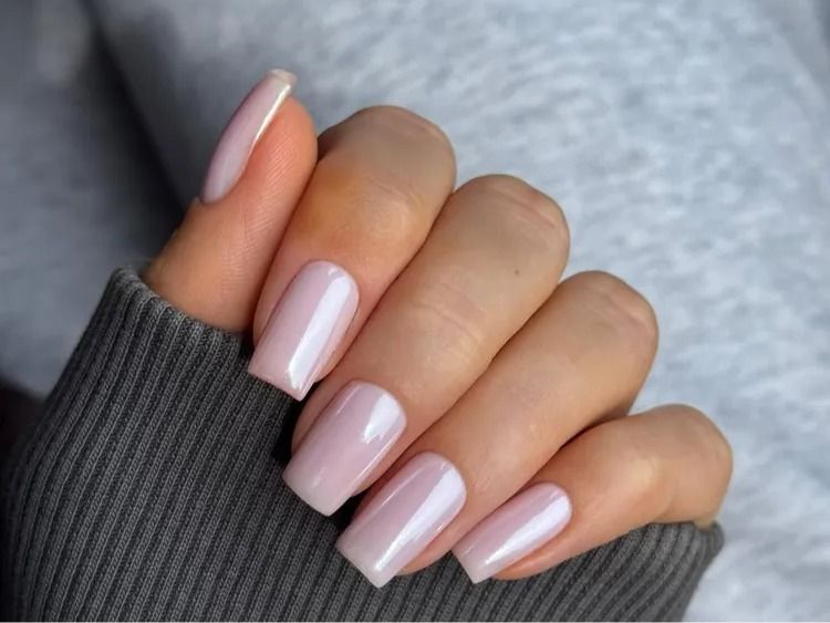 Pale Pink Pearlescent Square Nails Pale Pink Pearlescent Square Nails — Neutral Nails