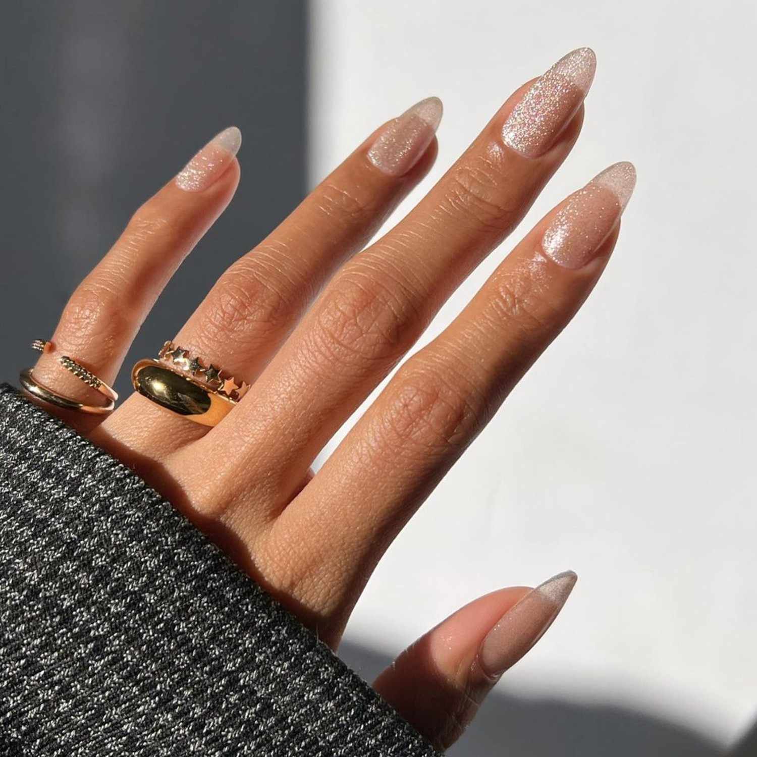 Long Almond Iridescent Glitter Nails — Bridesmaid Nails