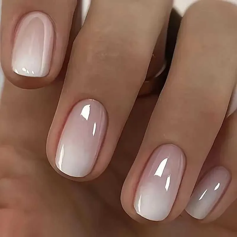 White to Pink Ombre — Short Oval Nails