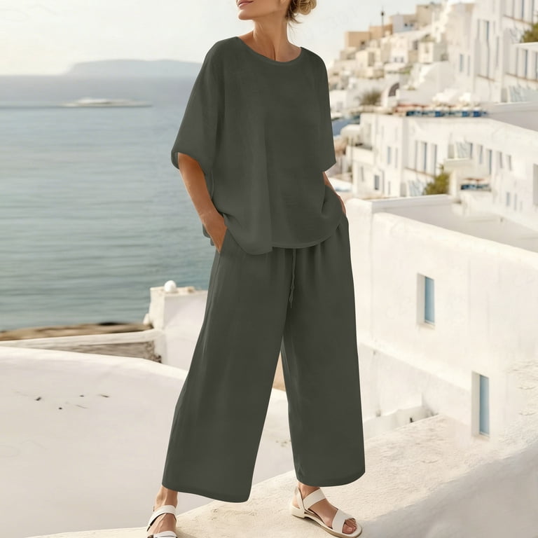 Dark Grey Oversized Top and Wide-Leg Cropped Pants Set — Comfy Outfits