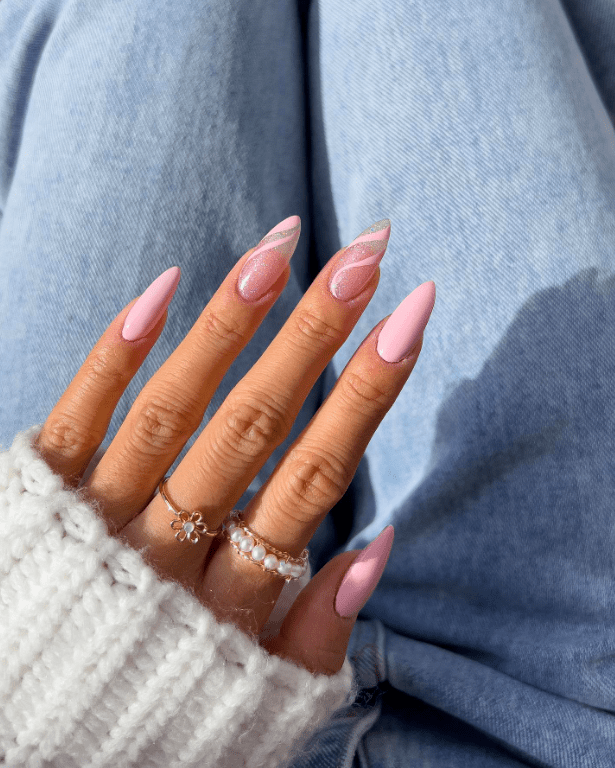 Playful Mixed Design Stiletto Nails — Light Pink Nails
