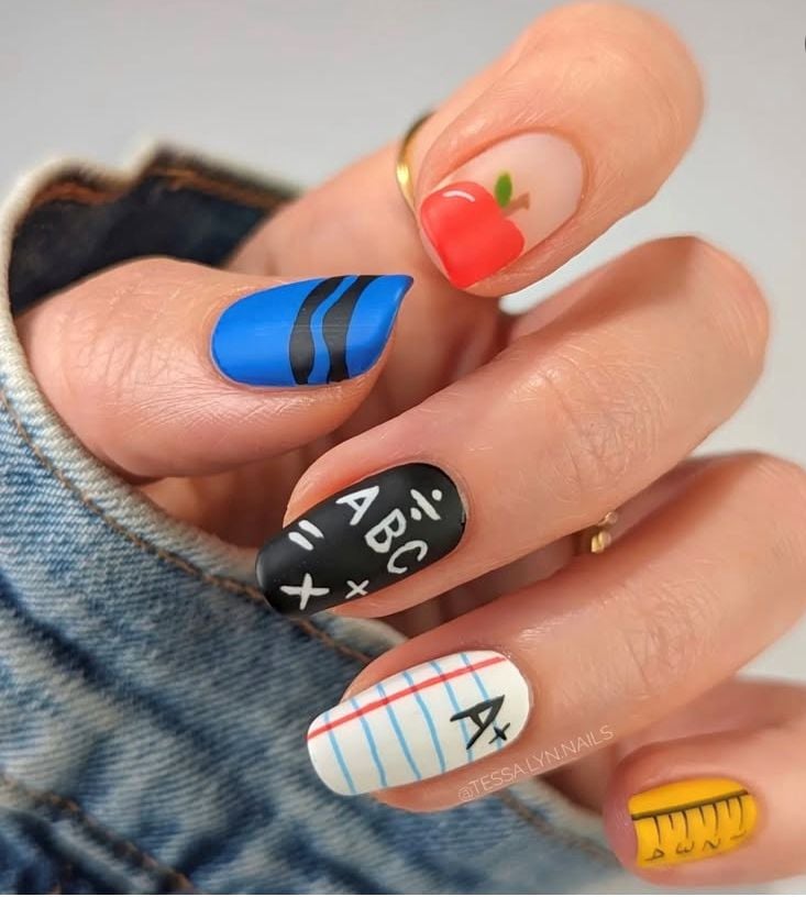 Medium Coffin Math & ABC Nails Medium Coffin Math & ABC Nails — School Nails