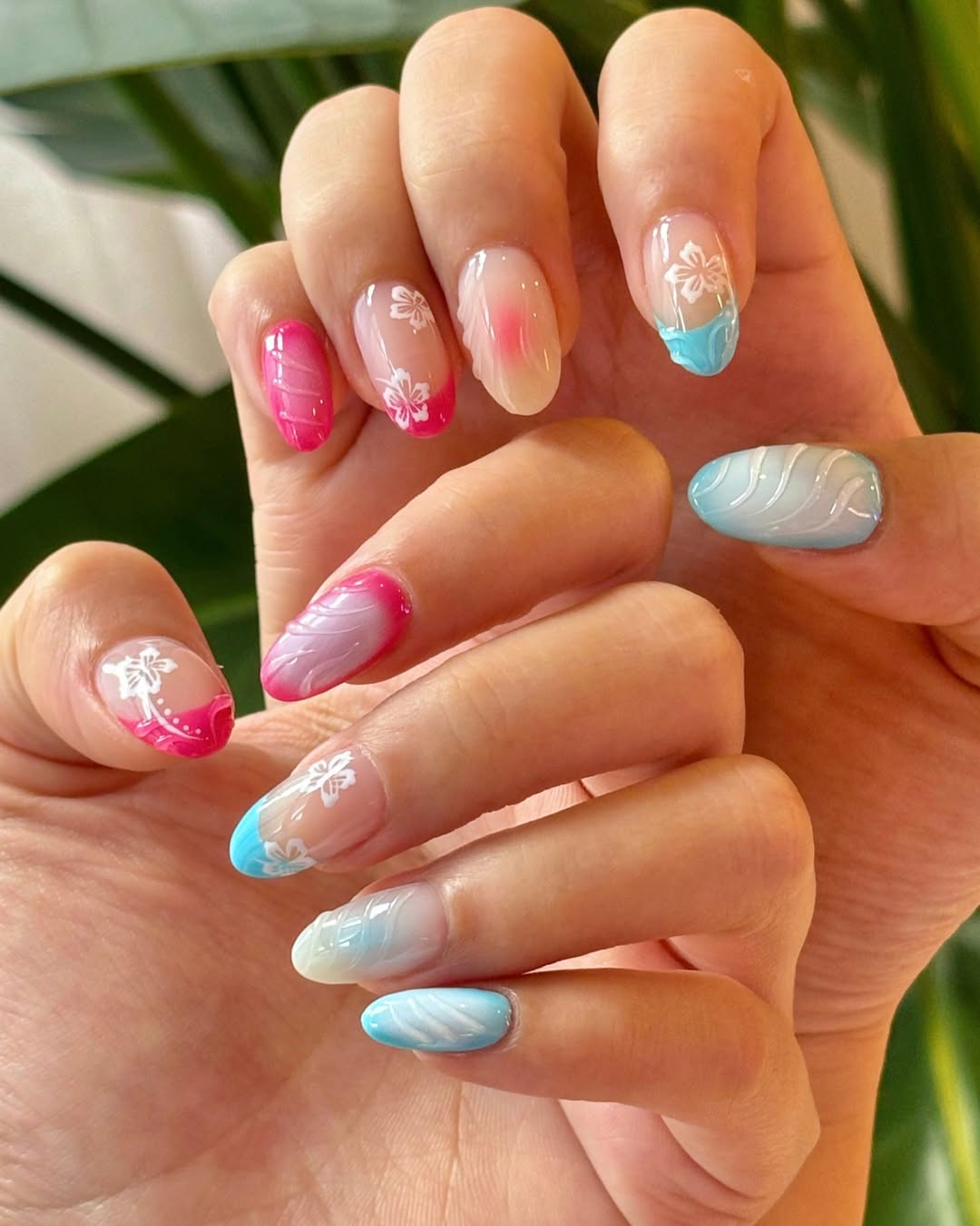 Pink Blue White Sheer Visual Idea Pink Blue White Sheer Visual Idea — Tropical Nails