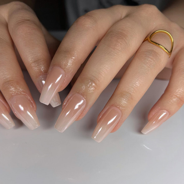 Sheer Nude Coffin Glazed Effect Sheer Nude Coffin Glazed Effect — Glazed Donut Nails
