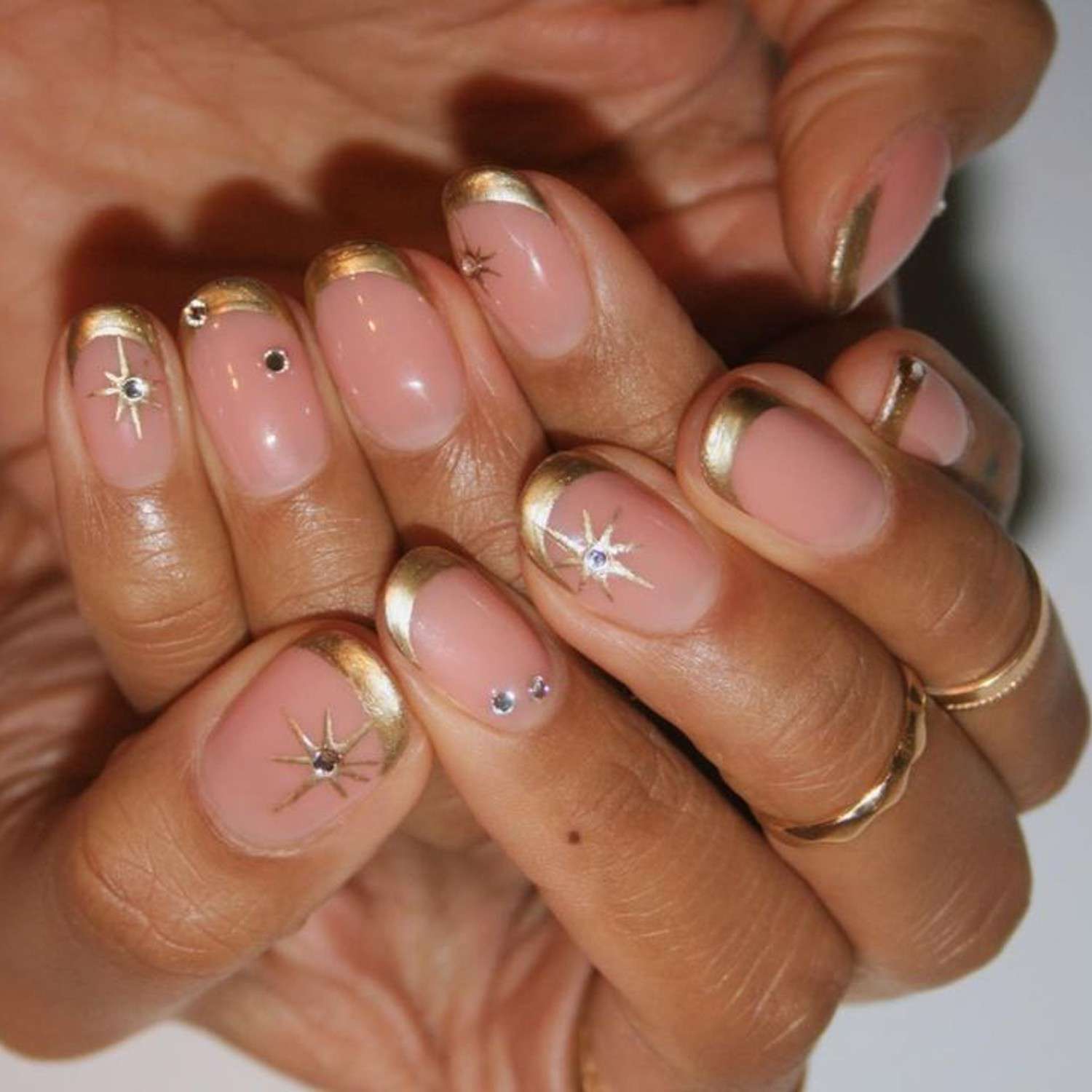 Gold Chrome Tips with Celestial Accents Gold Chrome Tips with Celestial Accents — Chrome French Tip Nails