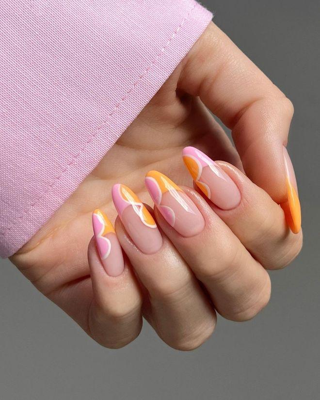 Pastel Pink and Orange Abstract Pastel Pink and Orange Abstract — Negative Space Nails