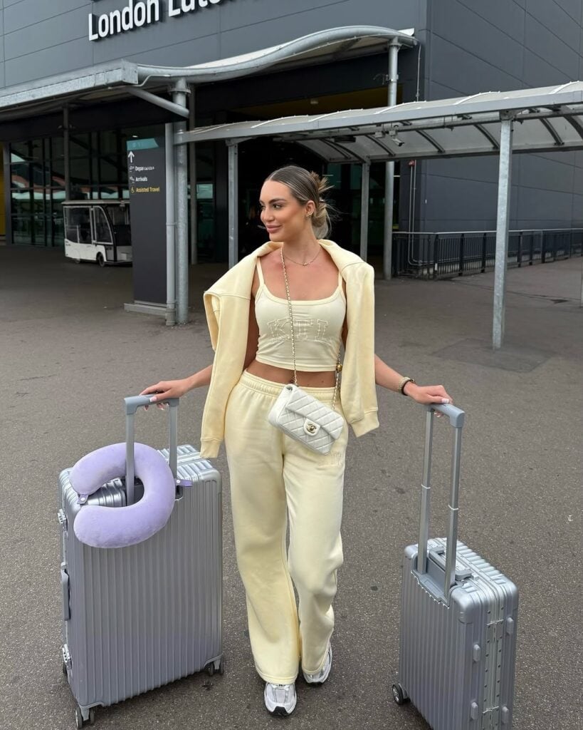 Pale Yellow Velour Set for Comfortable and Chic Travel — Airport Outfits