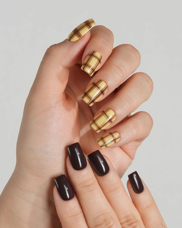 Medium Square Plaid and Brown — Square Nails