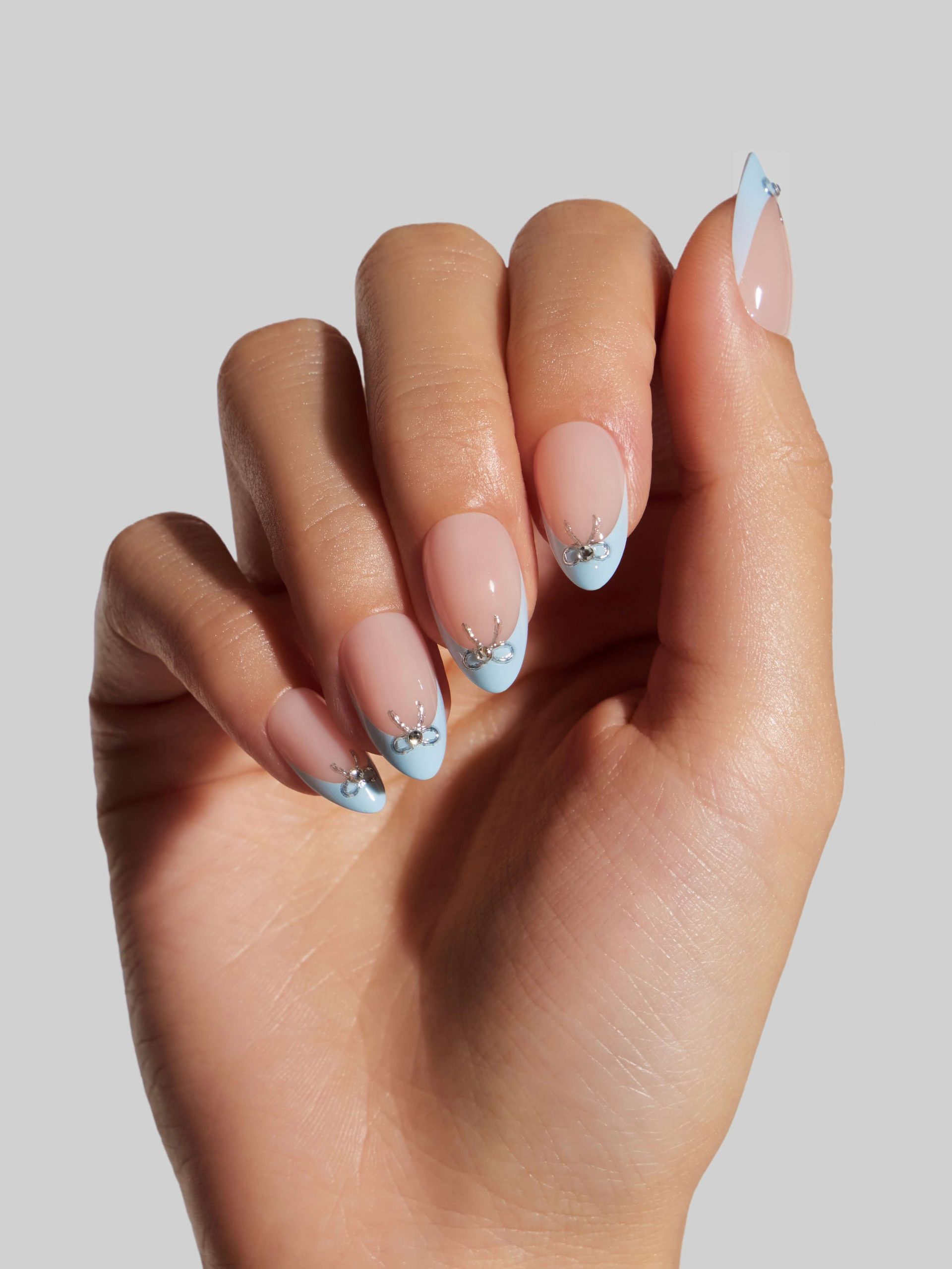 Light Blue French Tips with Silver Accents Light Blue French Tips with Silver Accents — Light Blue Nails