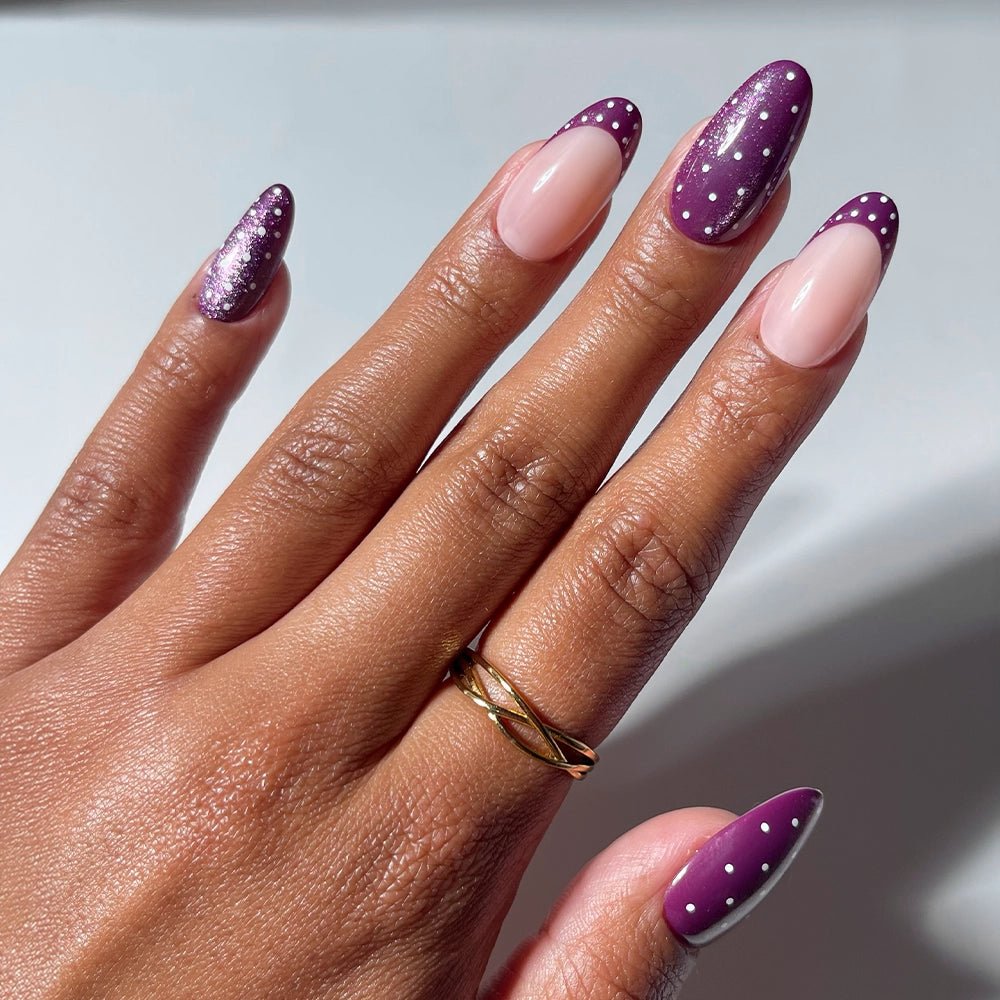 Playful Purple Polka Dot French — Medium Nails