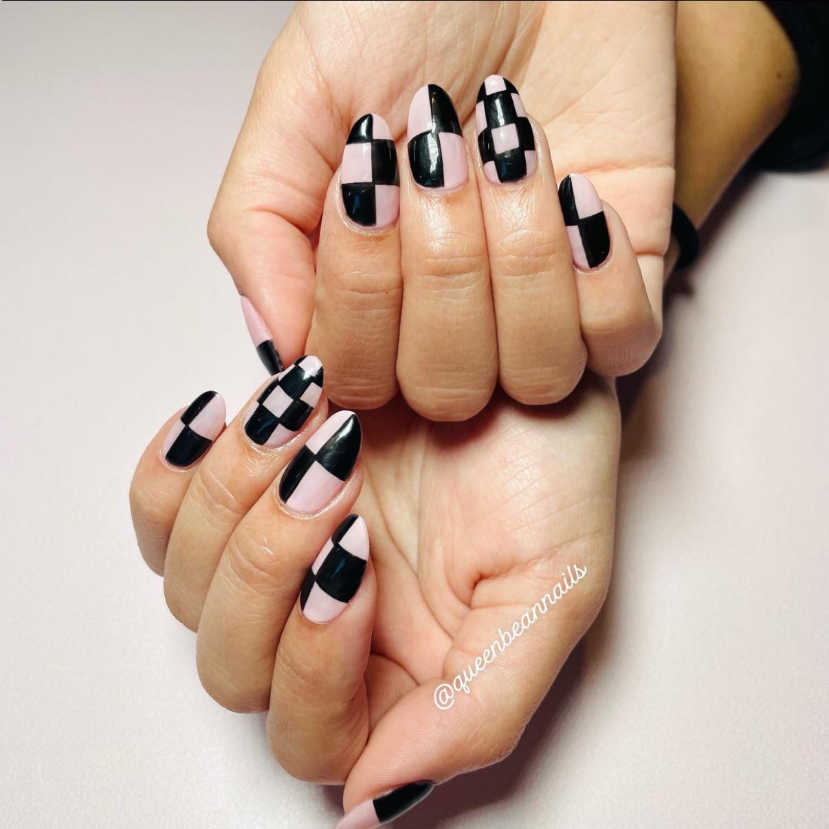 Black and Light Pink Checkered Mix Black and Light Pink Checkered Mix — Checkered Nails