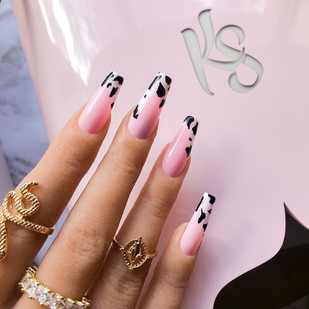 Long Coffin Pink Gradient Cow Print Long Coffin Pink Gradient Cow Print — Cow Print Nails