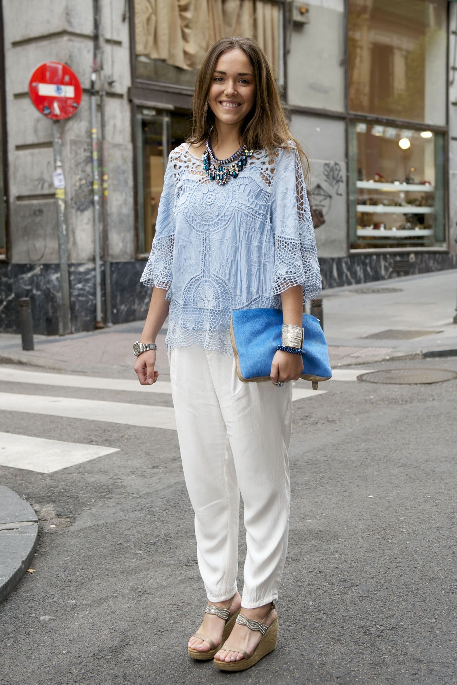 Crochet Lace Top and Linen Pants for Chic European Street Style Crochet Lace Top and Linen Pants for Chic European Street Style — Europe Outfits