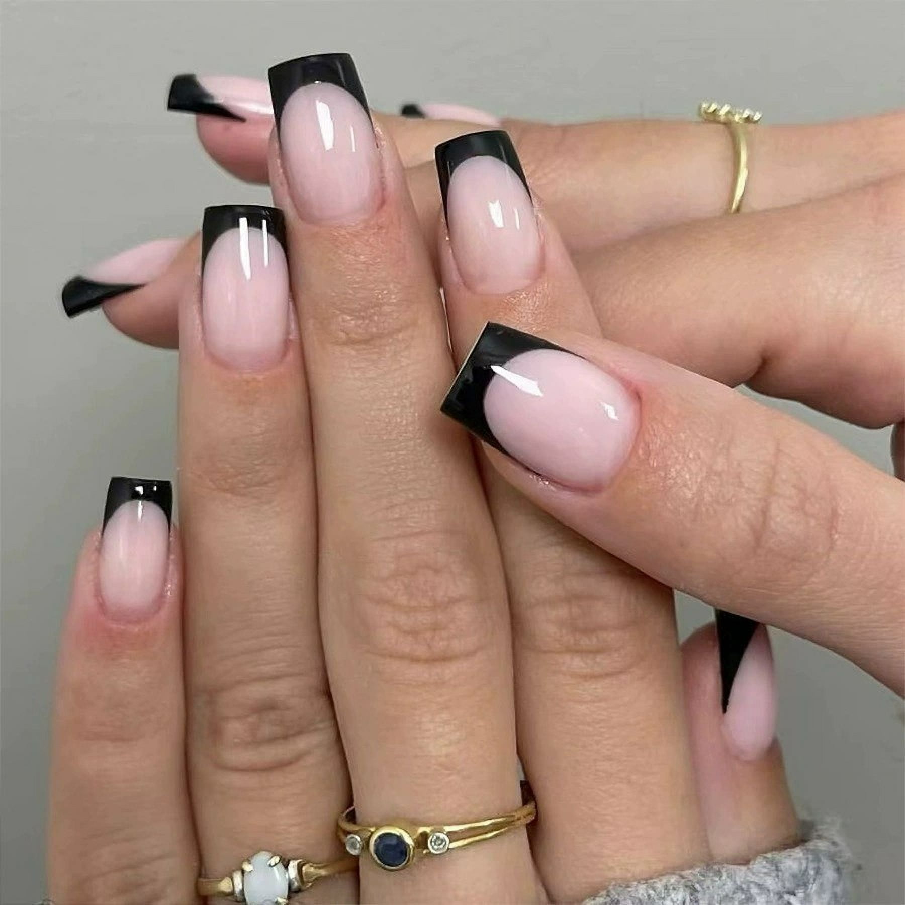 Glossy Long Square Black French Tips Glossy Long Square Black French Tips — Black French Tip Nails