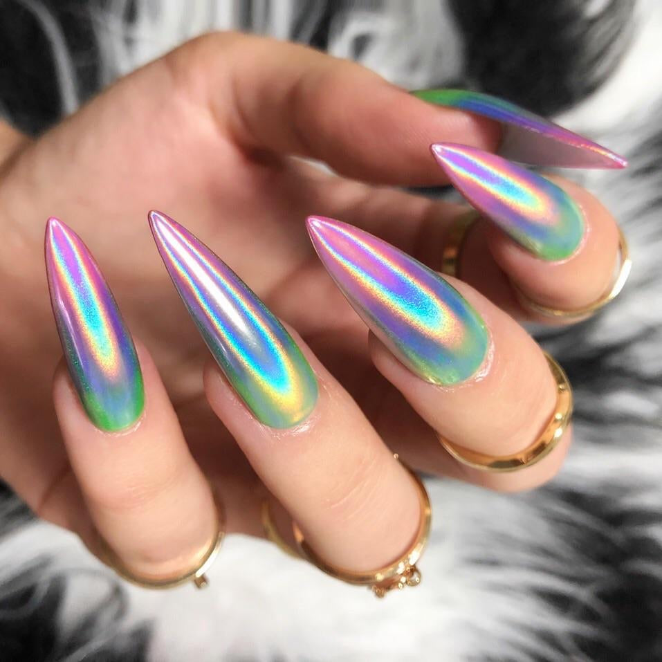 Chrome Effect With Color Shift Visual Idea Chrome Effect With Color Shift Visual Idea — Holographic Nails