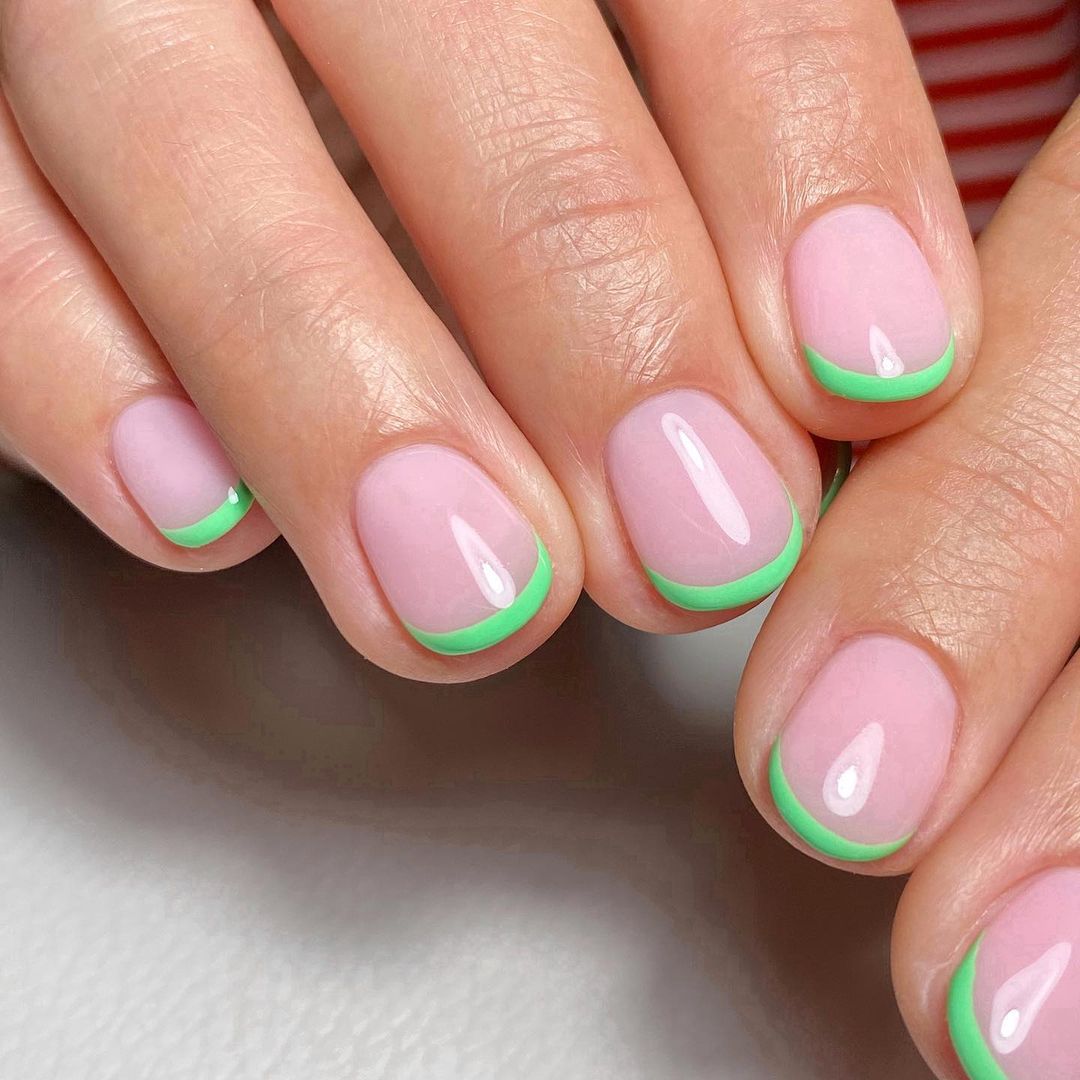 Vibrant Neon Green French Tips Vibrant Neon Green French Tips — Short French Tip Nails