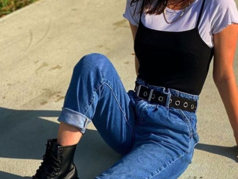 Layered Camisole and T-Shirt with Grommet Belt — Grunge Outfits