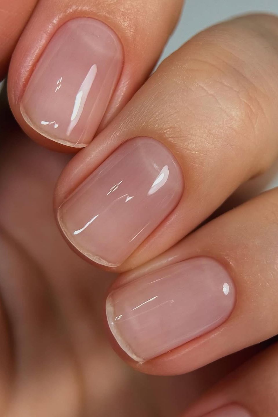 High Gloss Glossy Short Square Sheer Pink — Natural Nails