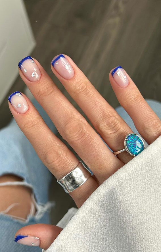 French Tips On All Nails Short Square Vibrant Royal Blue French Tips — Blue French Tip Nails