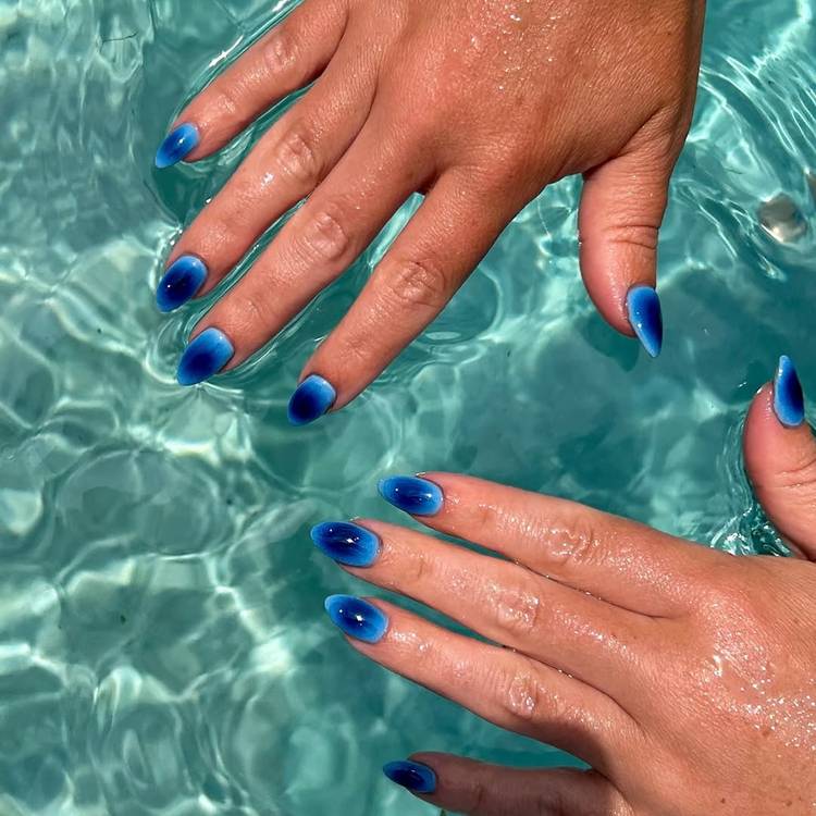 Vibrant Blue to White Ombre Water Nails Vibrant Blue to White Ombre Water Nails — Ocean Nails